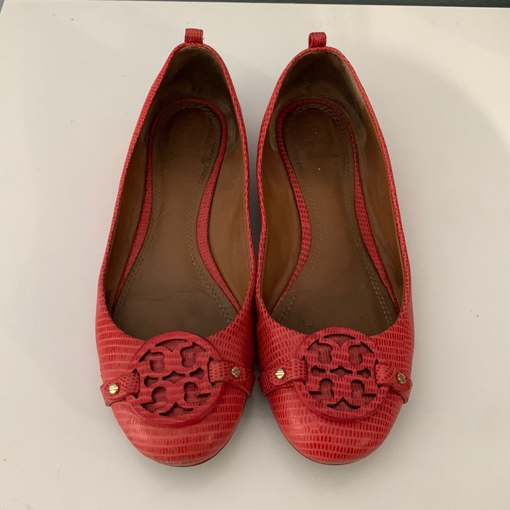 Tory Burch Mini Miller Ballet Flat - Melon Coral with Gold Accents